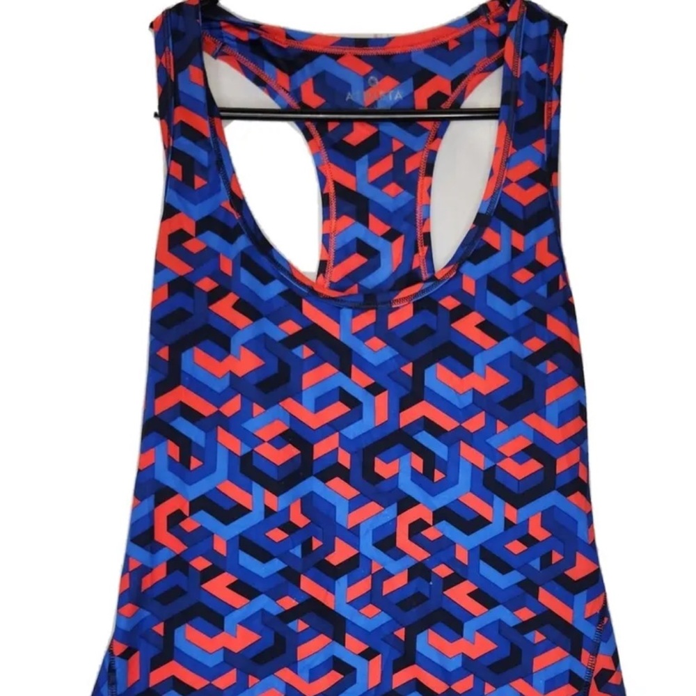 Womens Athleta Geometric Chain Print Chi Tank Top‎ Size XS Red Blue